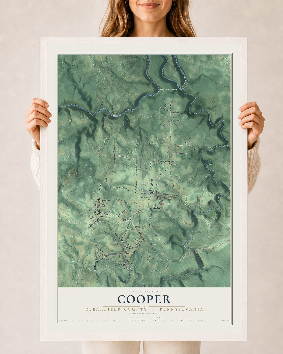 Map of Cooper, Clearfield County, Pennsylvania, 24 x 36 inch print in a white wood frame