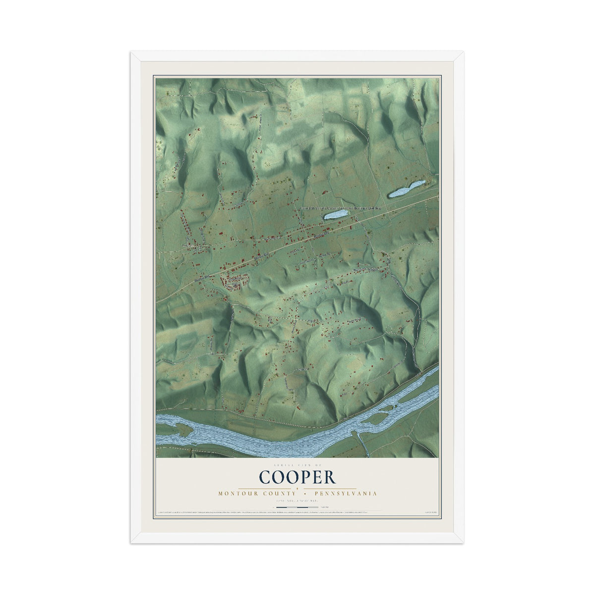 Map of Cooper, Montour County, Pennsylvania, 12 x 18 inch print in a white wood frame