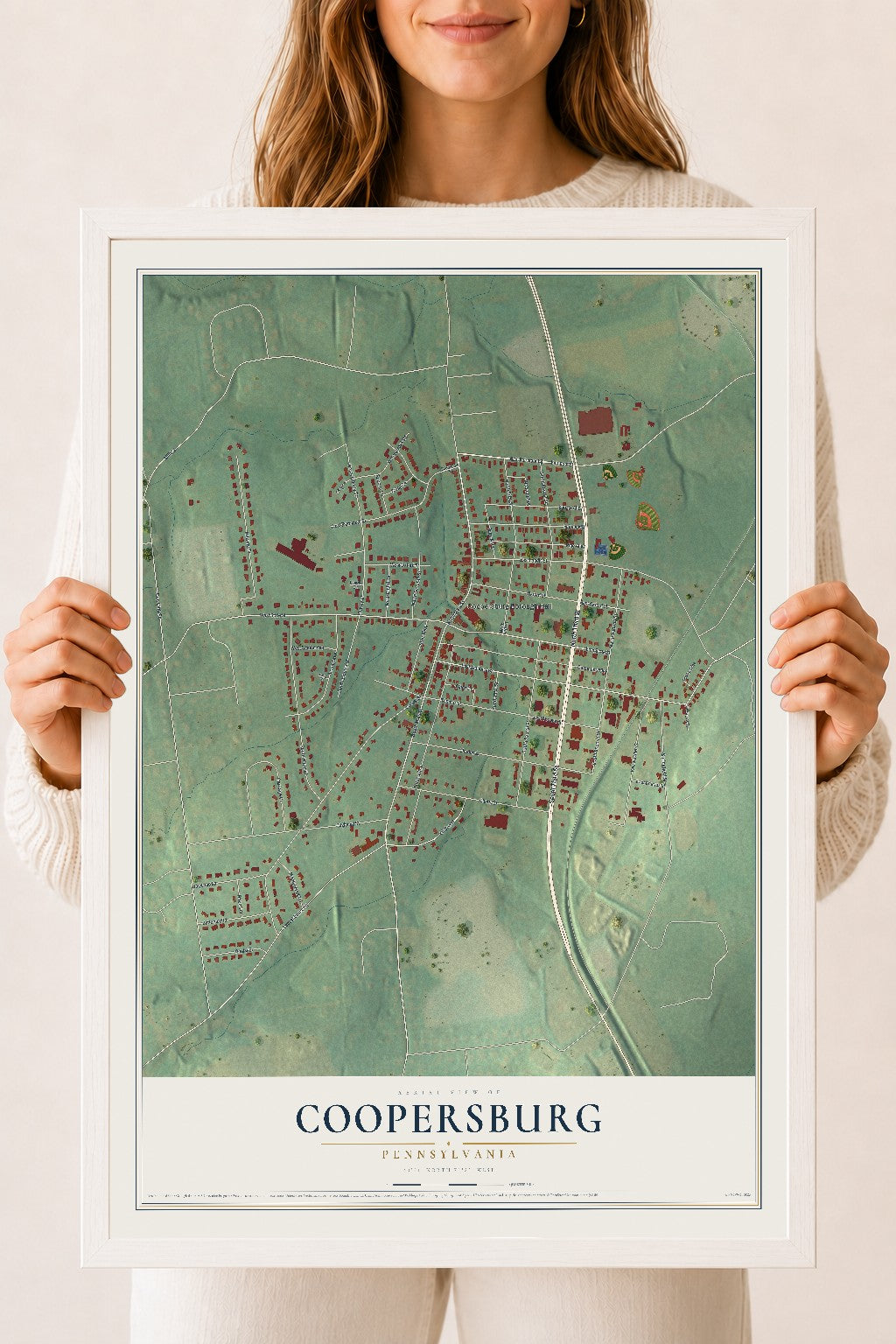 Map of Coopersburg, Pennsylvania, 18 x 24 inch print in a white wood frame