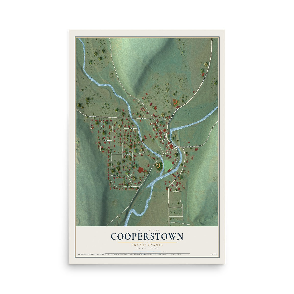 Map of Cooperstown, Pennsylvania, 12 x 18 inch unframed archival matte print