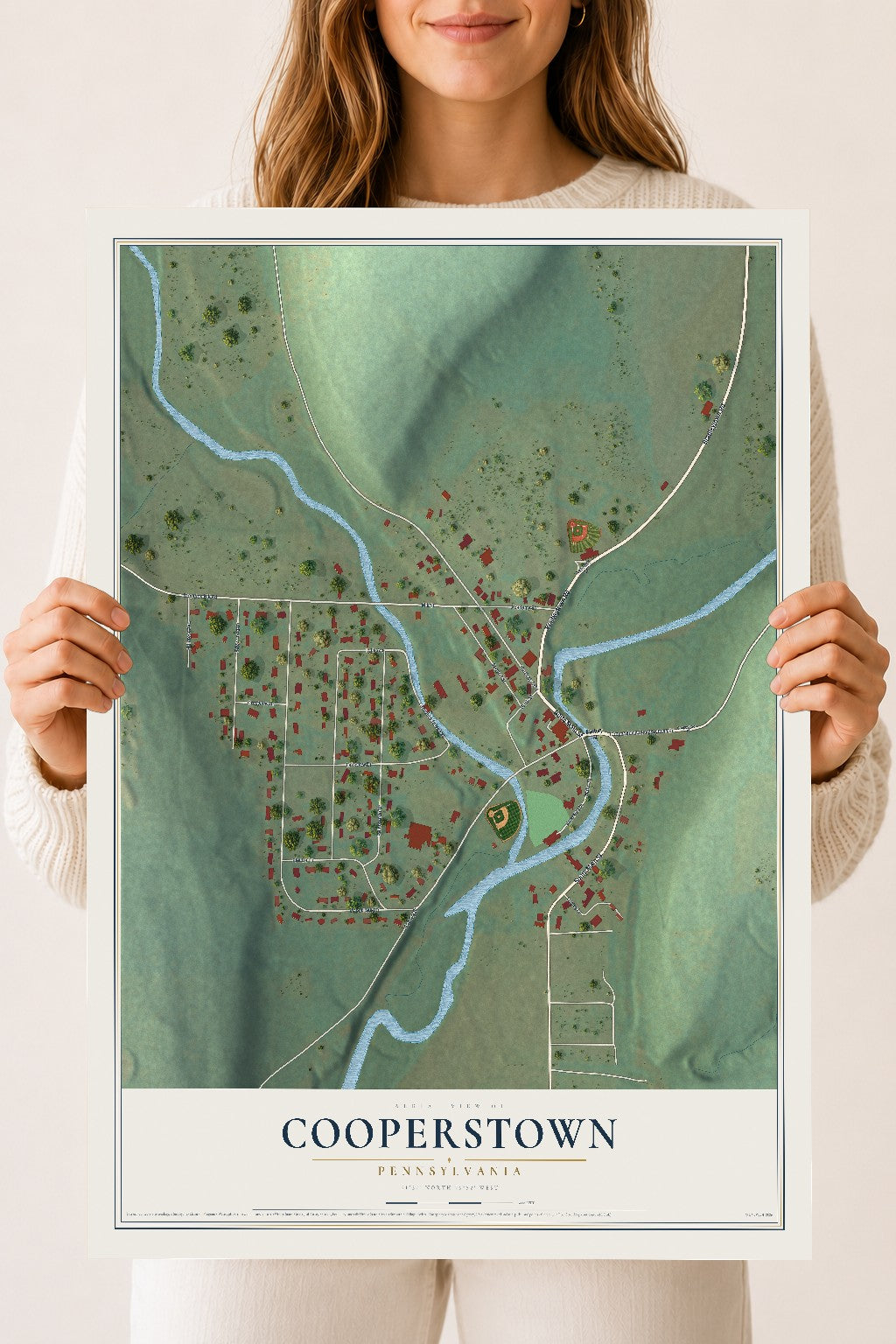 Map of Cooperstown, Pennsylvania, 18 x 24 inch unframed archival matte print