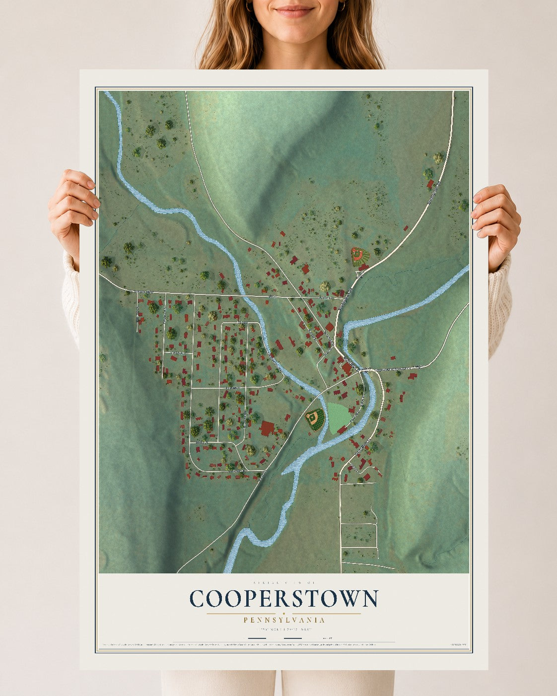 Map of Cooperstown, Pennsylvania, 24 x 36 inch unframed archival matte print
