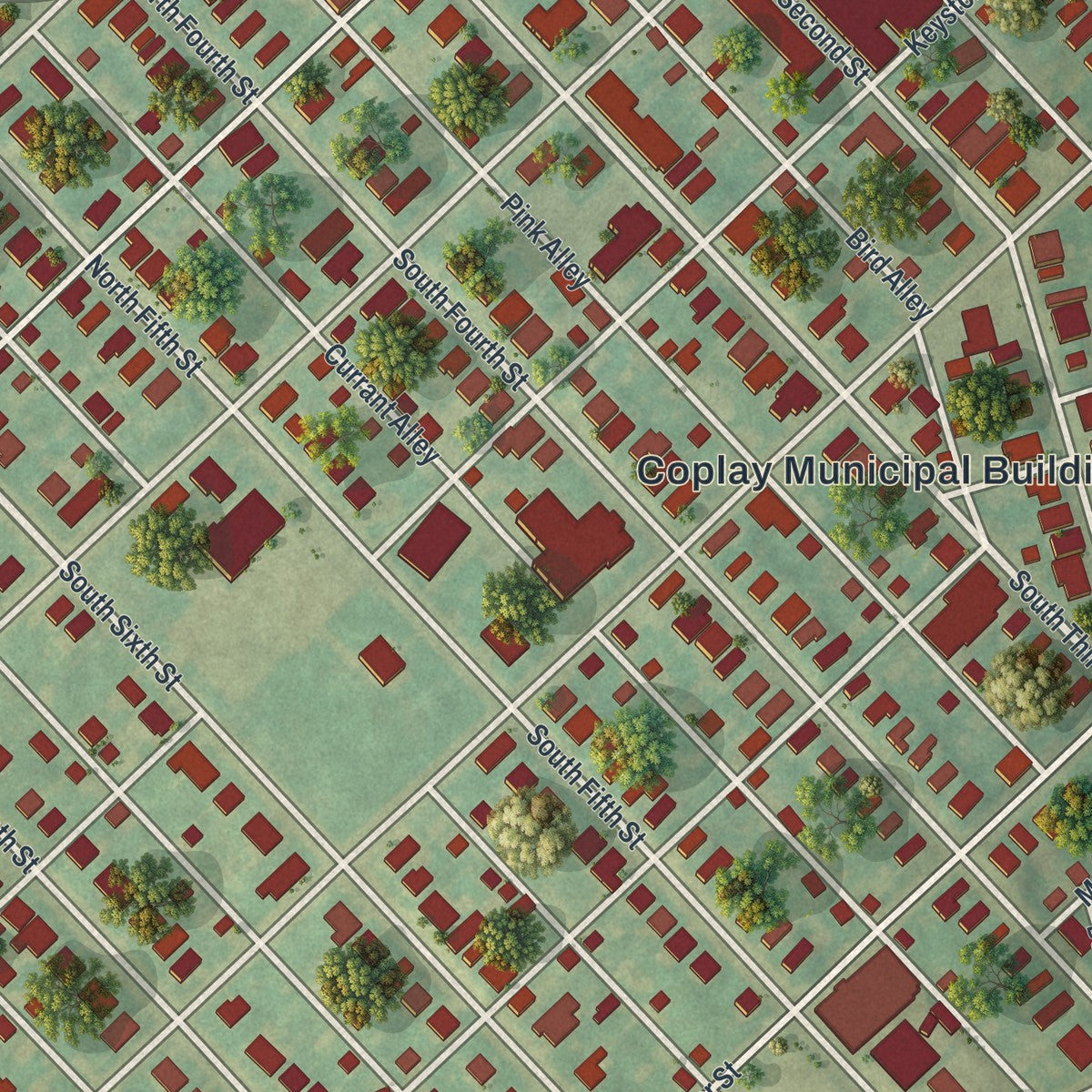 Close-up of the map of Coplay, Pennsylvania print showing street and building detail