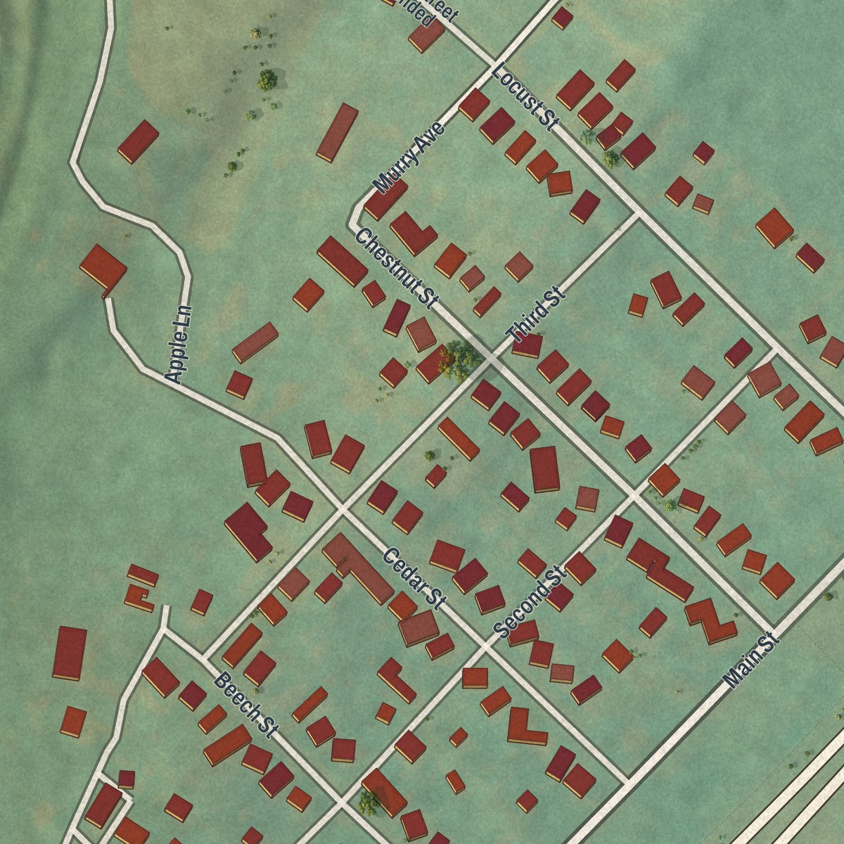 Close-up of the map of Coral, Pennsylvania print showing street and building detail