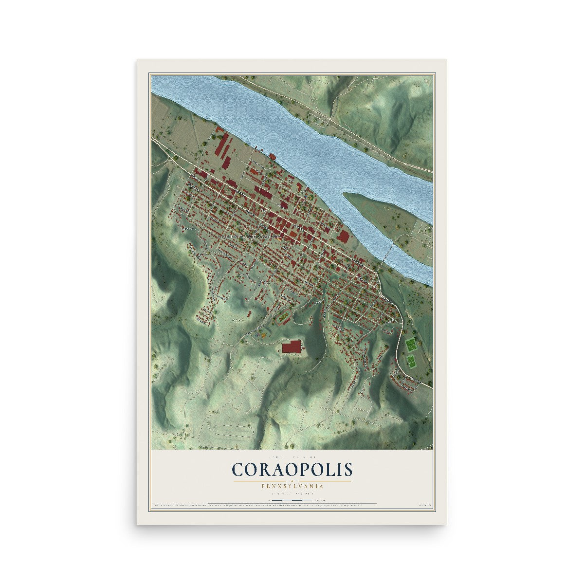 Map of Coraopolis, Pennsylvania, 12 x 18 inch unframed archival matte print