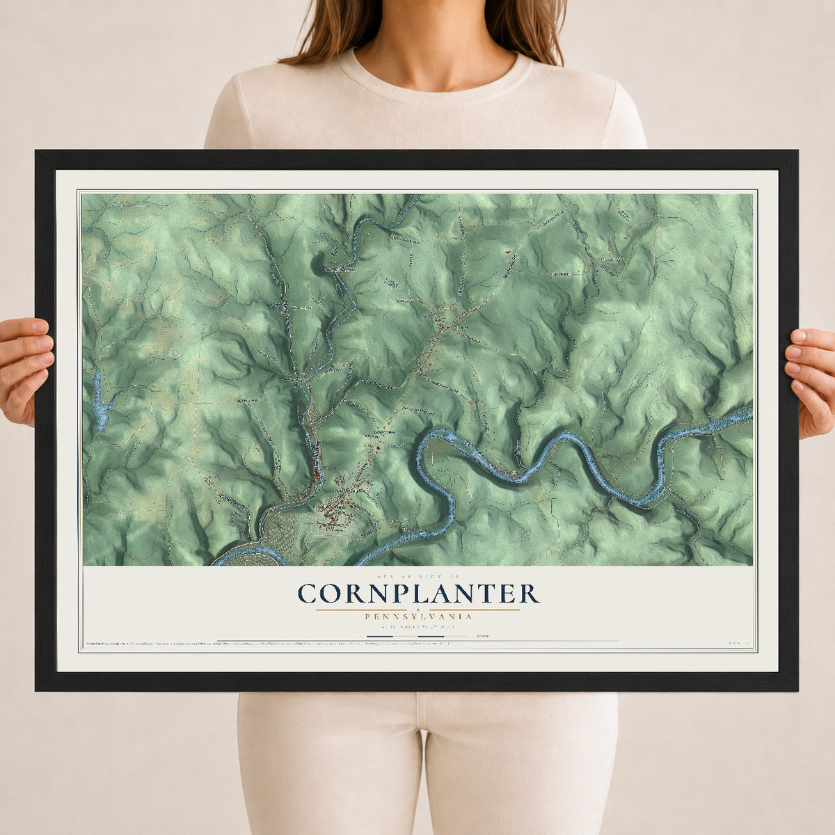 Map of Cornplanter, Pennsylvania, 18 x 24 inch print in a black wood frame