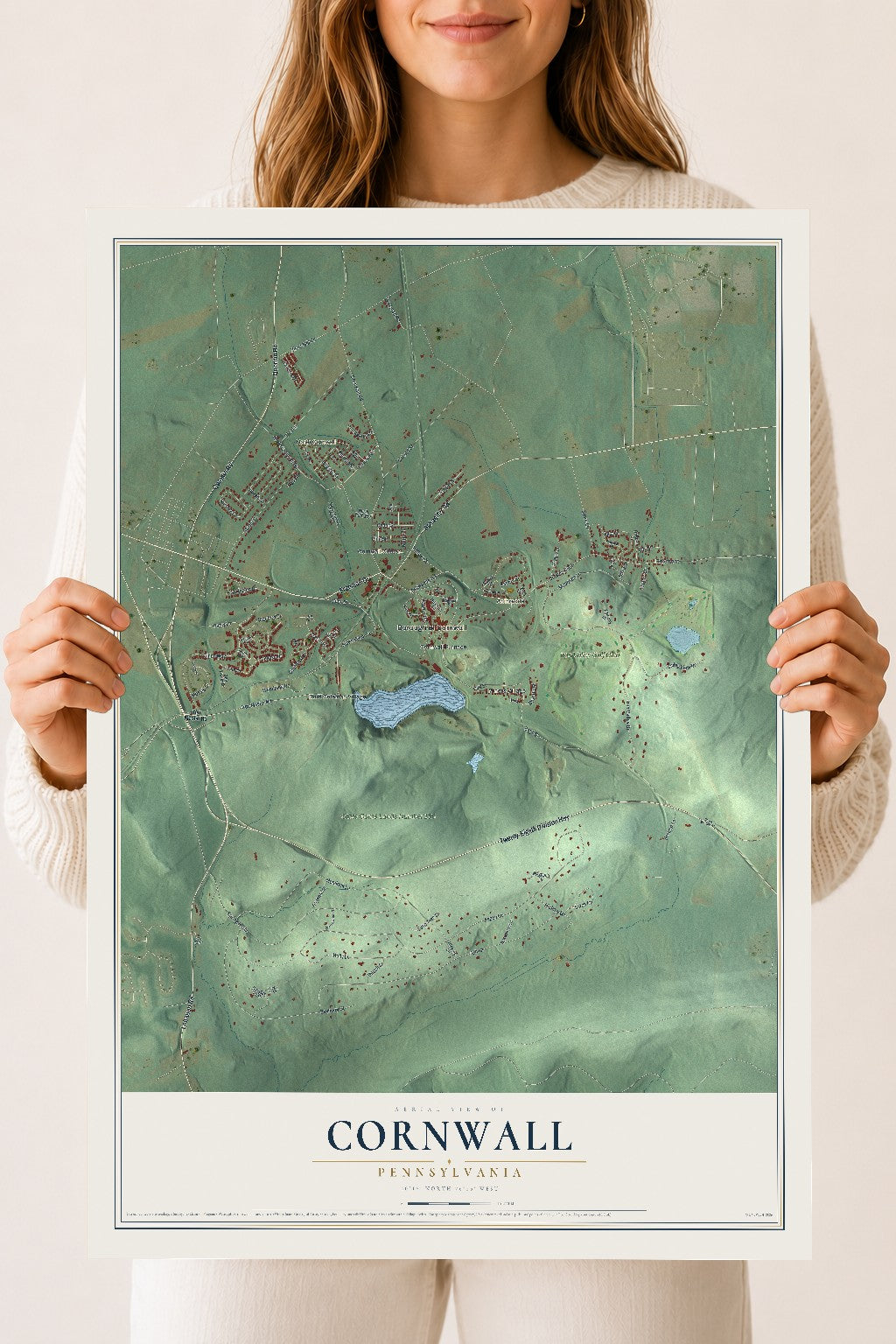 Map of Cornwall, Pennsylvania, 18 x 24 inch unframed archival matte print