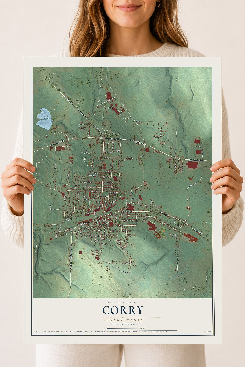 Map of Corry, Pennsylvania, 18 x 24 inch unframed archival matte print