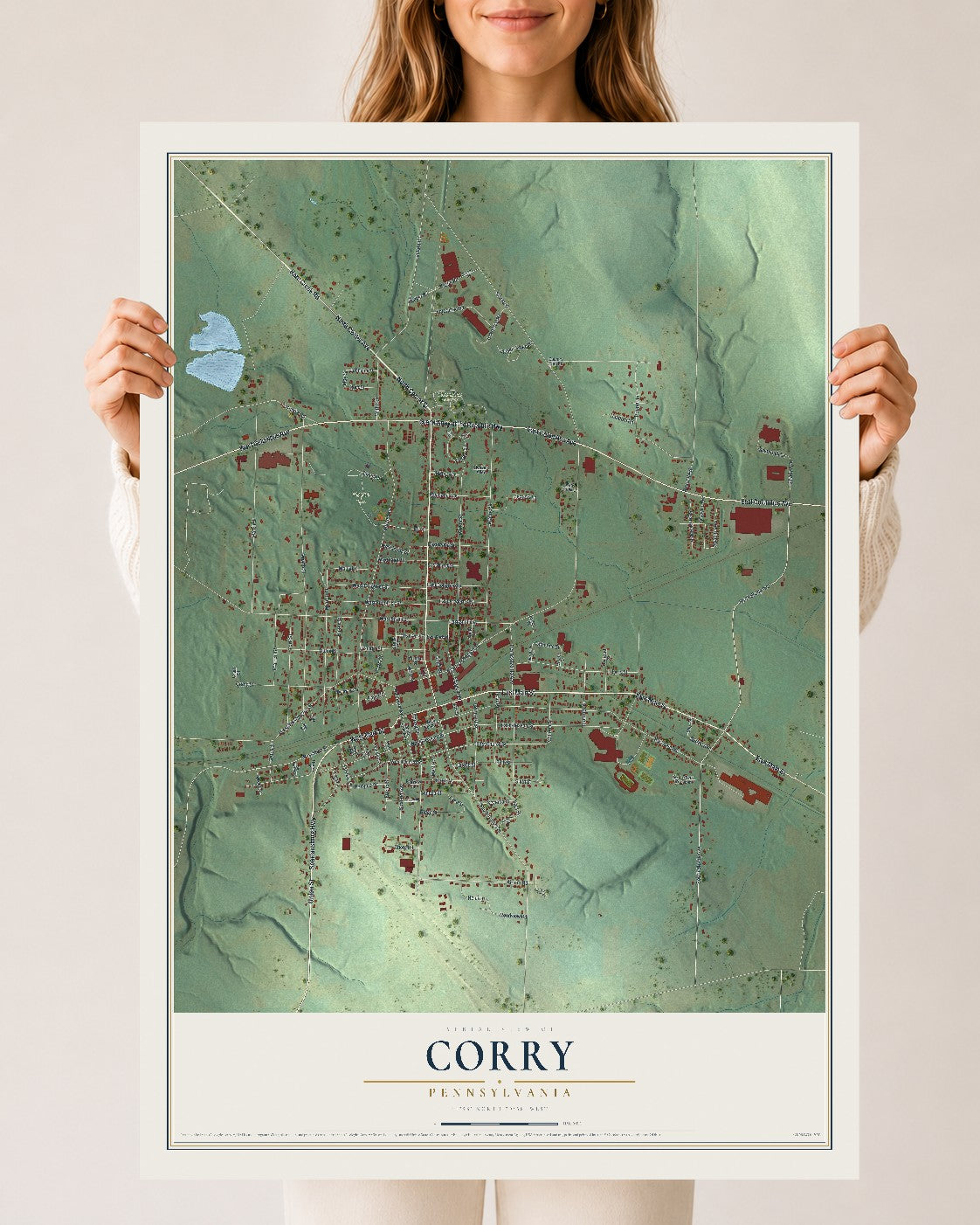 Map of Corry, Pennsylvania, 24 x 36 inch unframed archival matte print