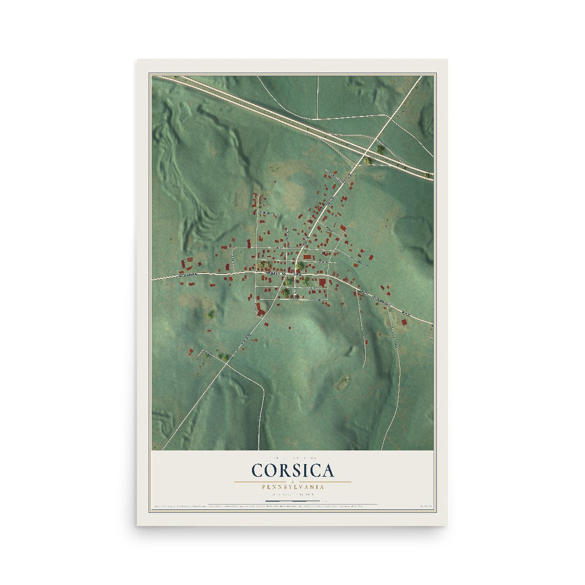 Map of Corsica, Pennsylvania, 12 x 18 inch unframed archival matte print