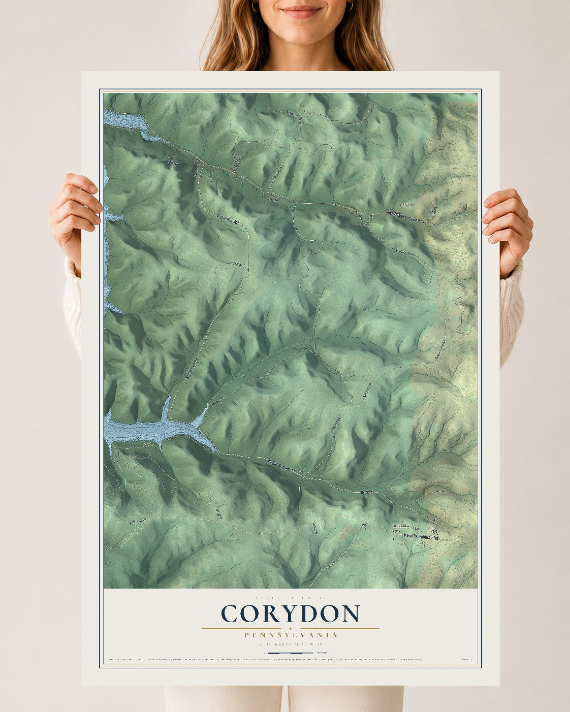Map of Corydon, Pennsylvania, 24 x 36 inch unframed archival matte print