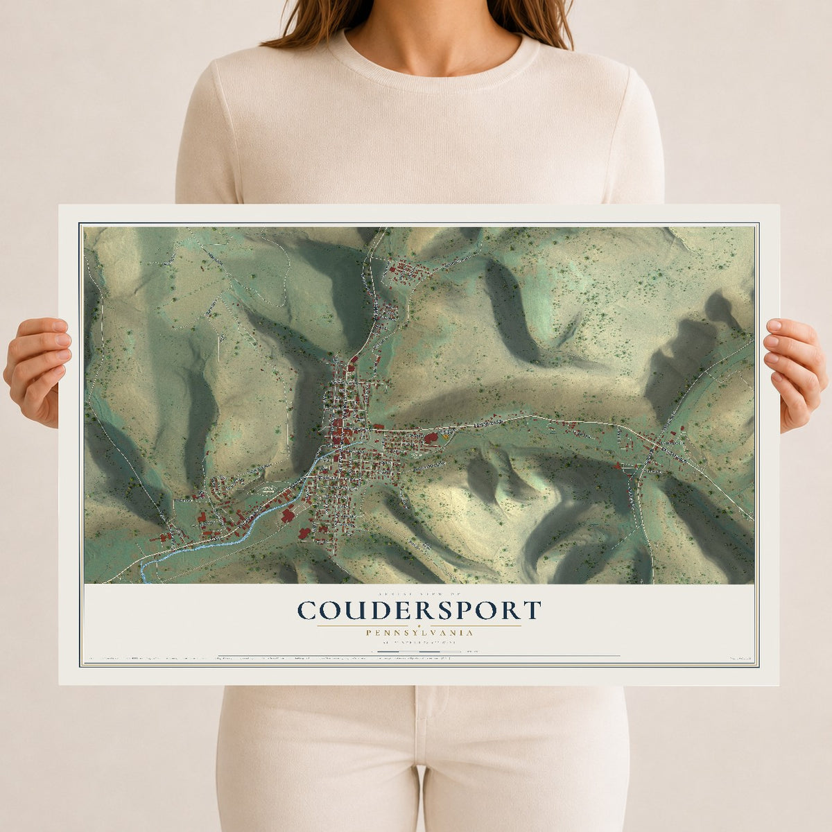 Map of Coudersport, Pennsylvania, 12 x 18 inch unframed archival matte print