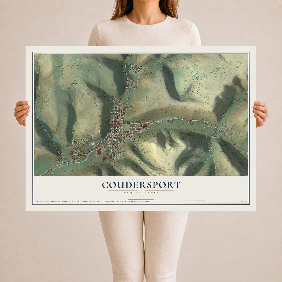 Map of Coudersport, Pennsylvania, 24 x 36 inch unframed archival matte print