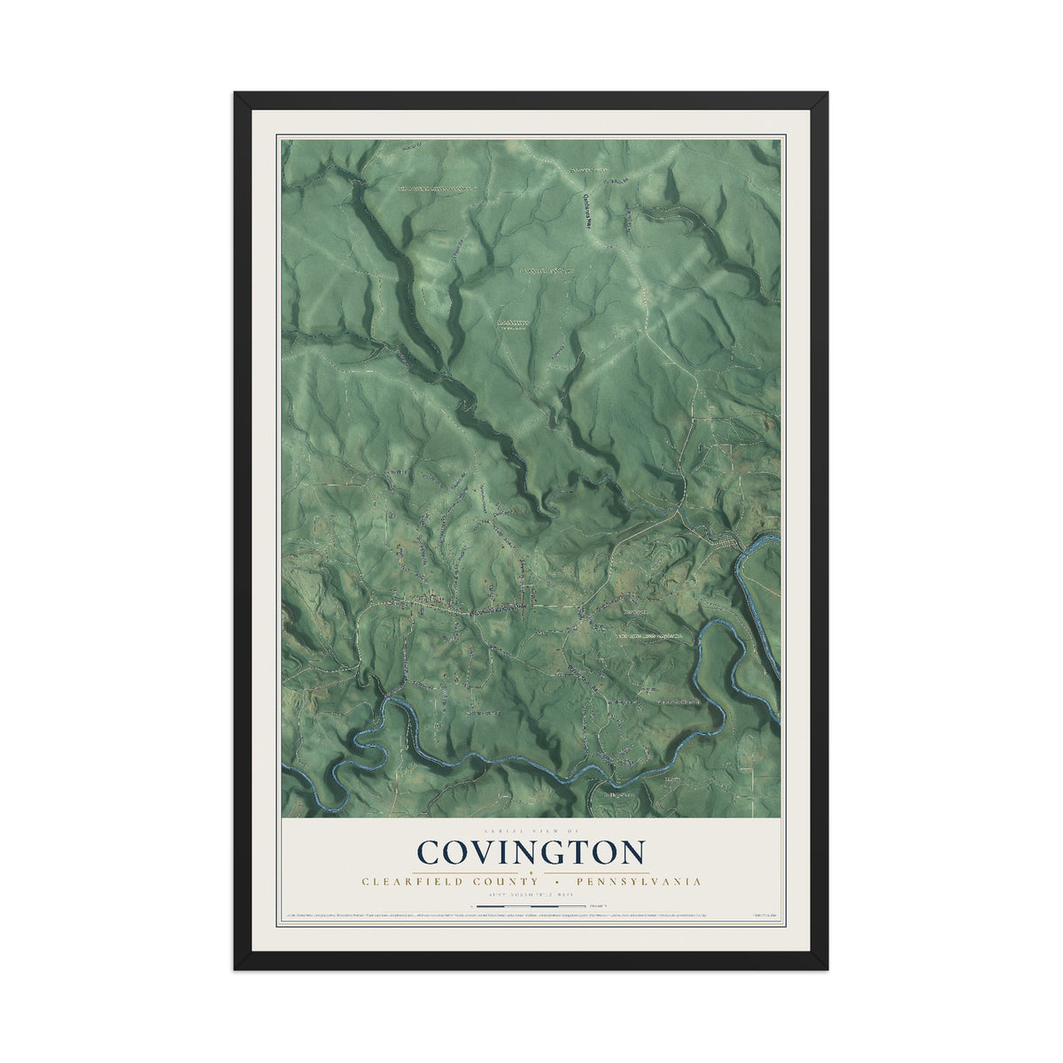 Map of Covington, Clearfield County, Pennsylvania, 12 x 18 inch print in a black wood frame