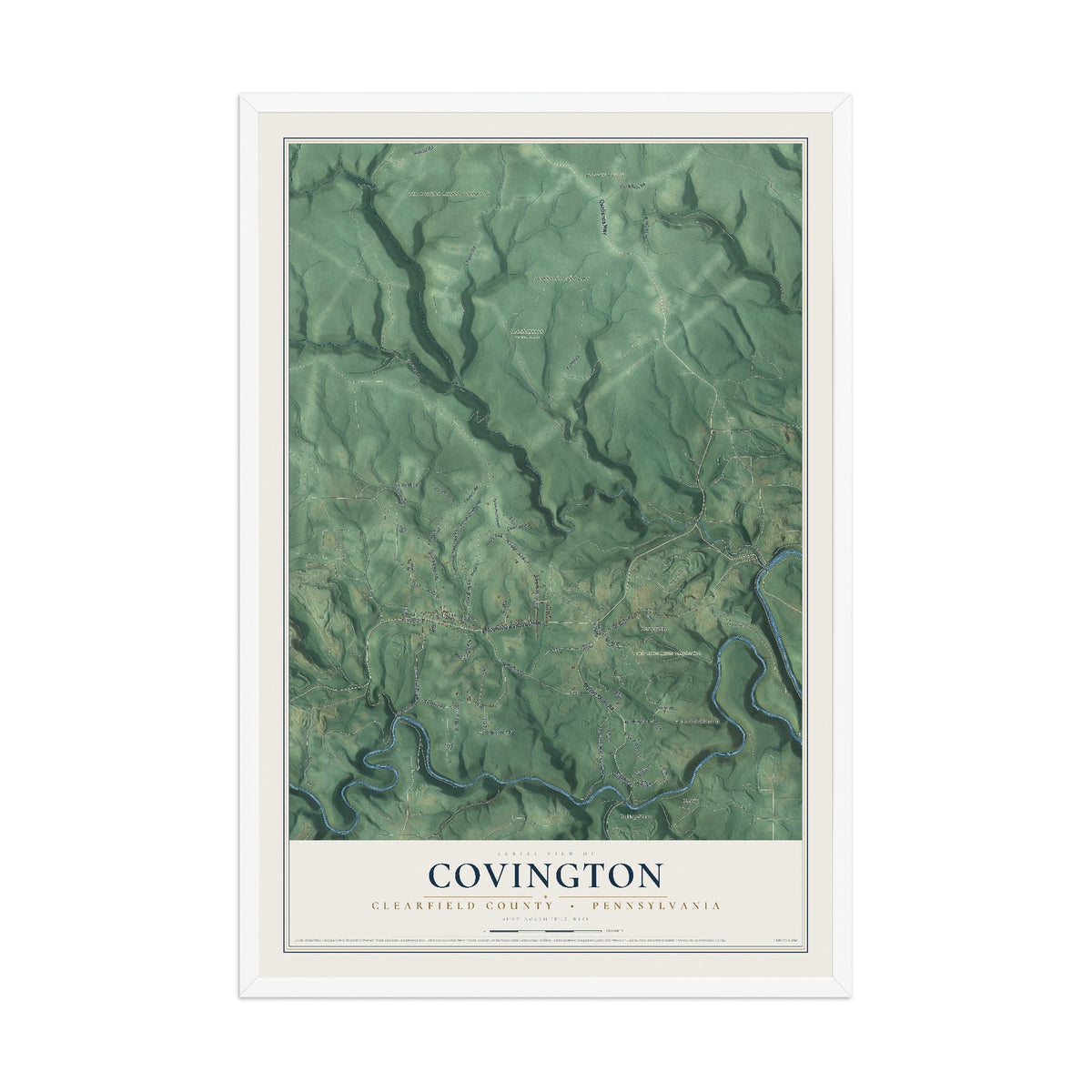 Map of Covington, Clearfield County, Pennsylvania, 12 x 18 inch print in a white wood frame