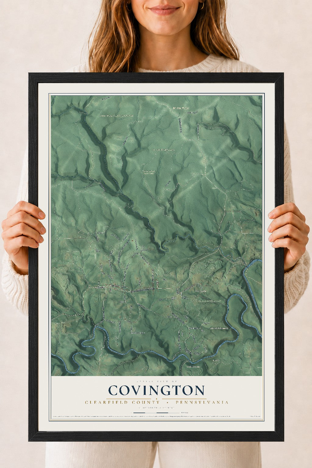 Map of Covington, Clearfield County, Pennsylvania, 18 x 24 inch print in a black wood frame