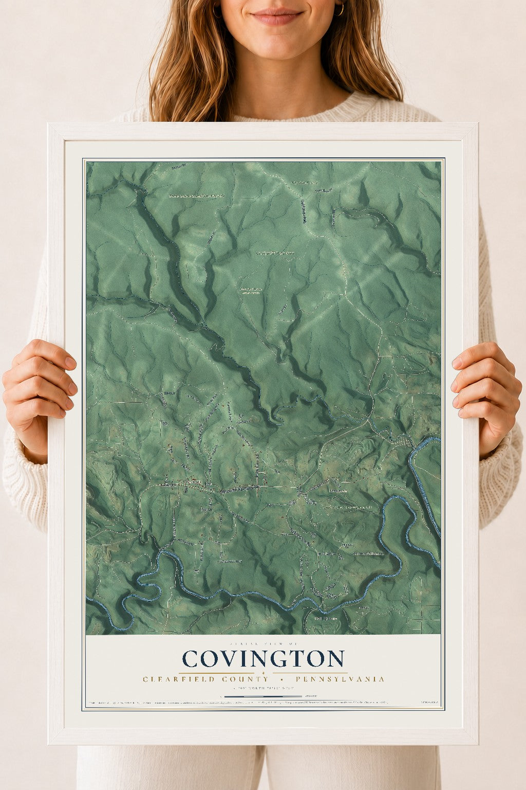 Map of Covington, Clearfield County, Pennsylvania, 18 x 24 inch print in a white wood frame