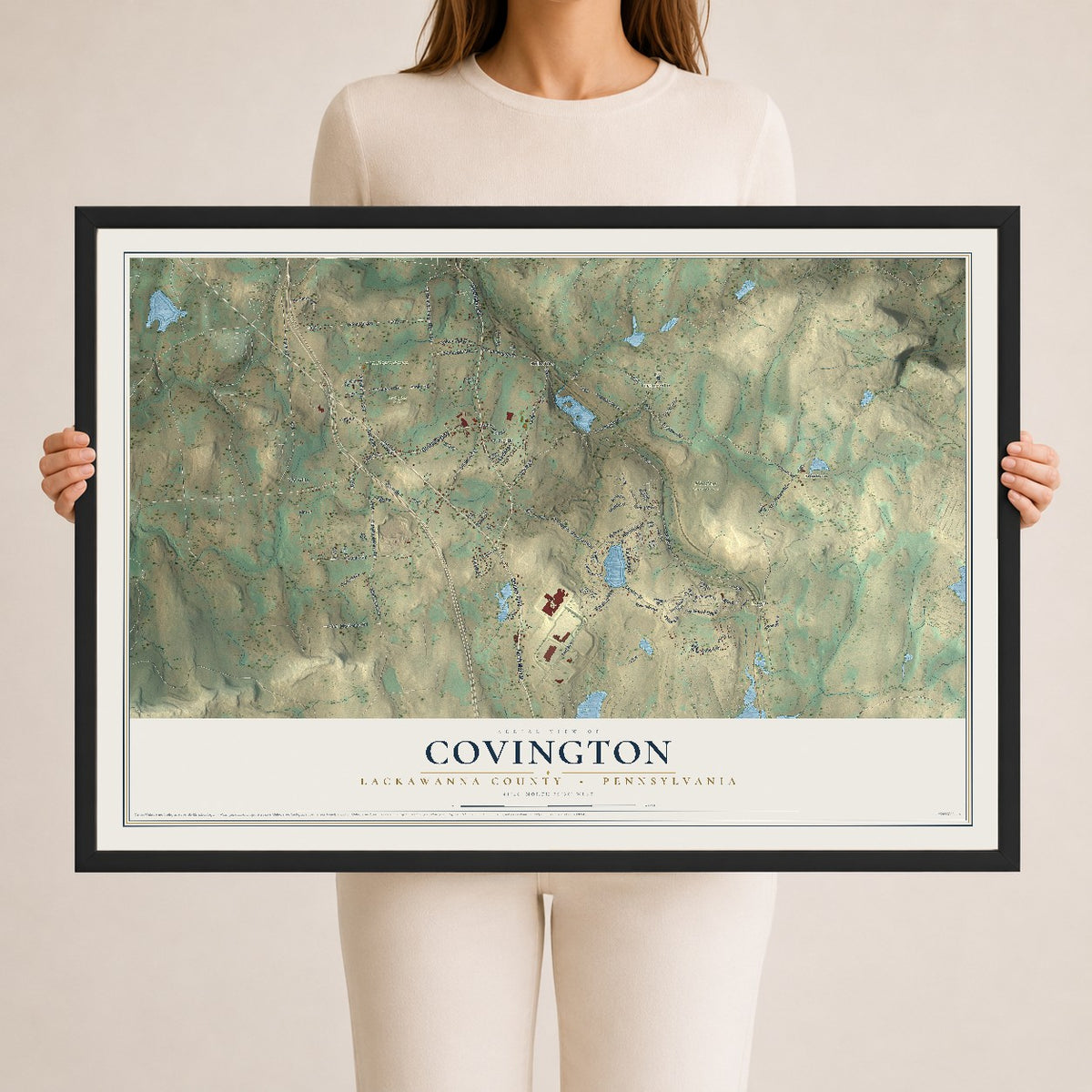 Map of Covington, Lackawanna County, Pennsylvania, 24 x 36 inch print in a black wood frame