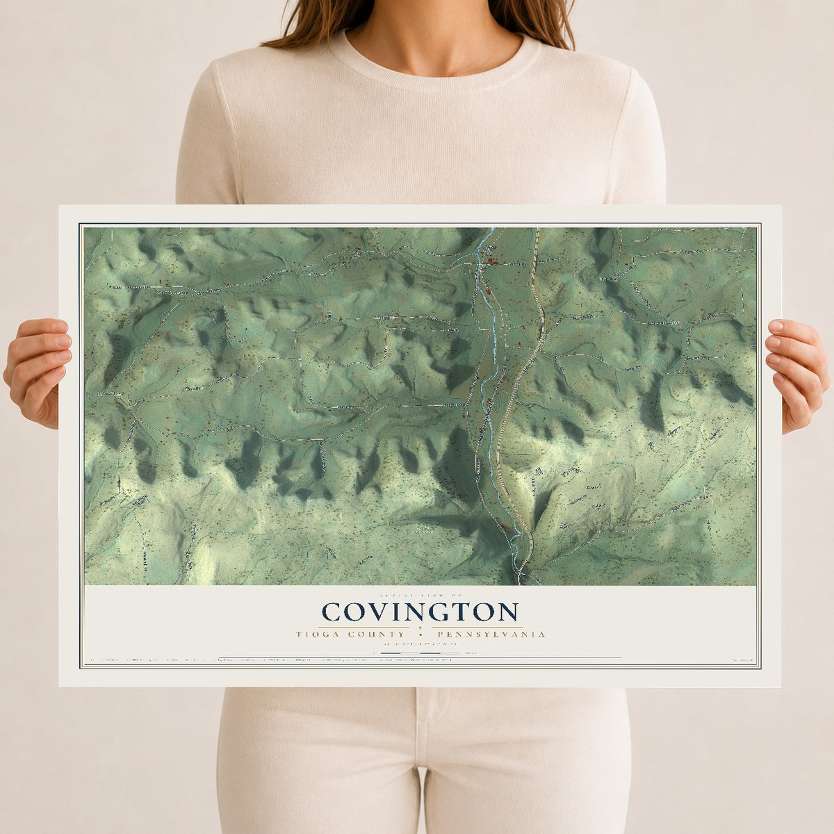 Map of Covington, Tioga County, Pennsylvania, 12 x 18 inch unframed archival matte print