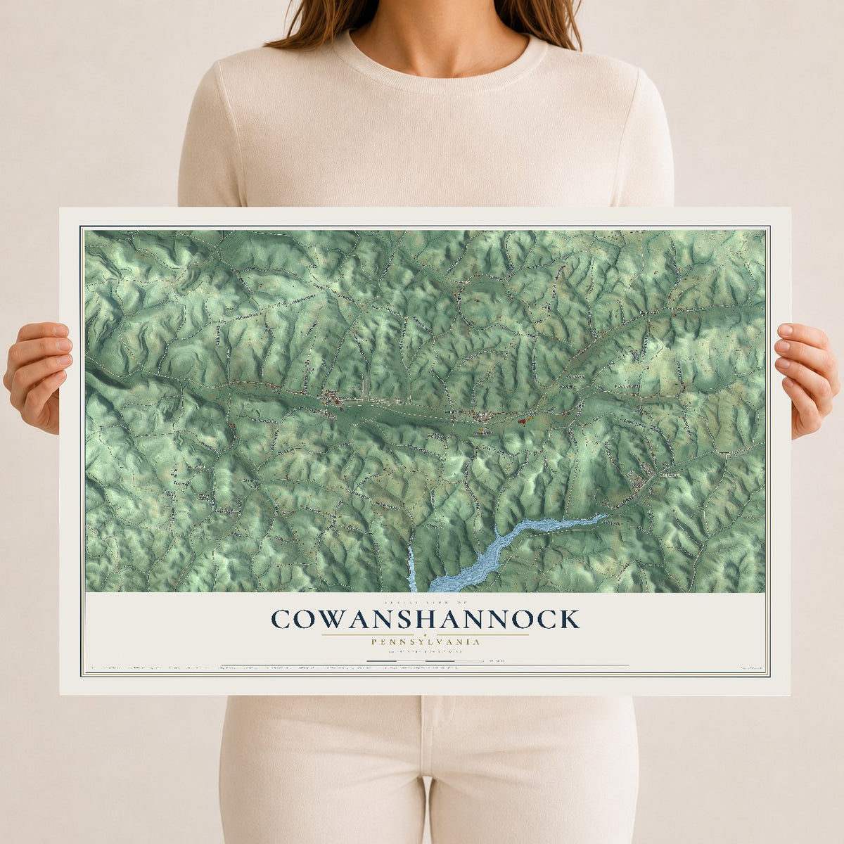 Map of Cowanshannock, Pennsylvania, 12 x 18 inch unframed archival matte print