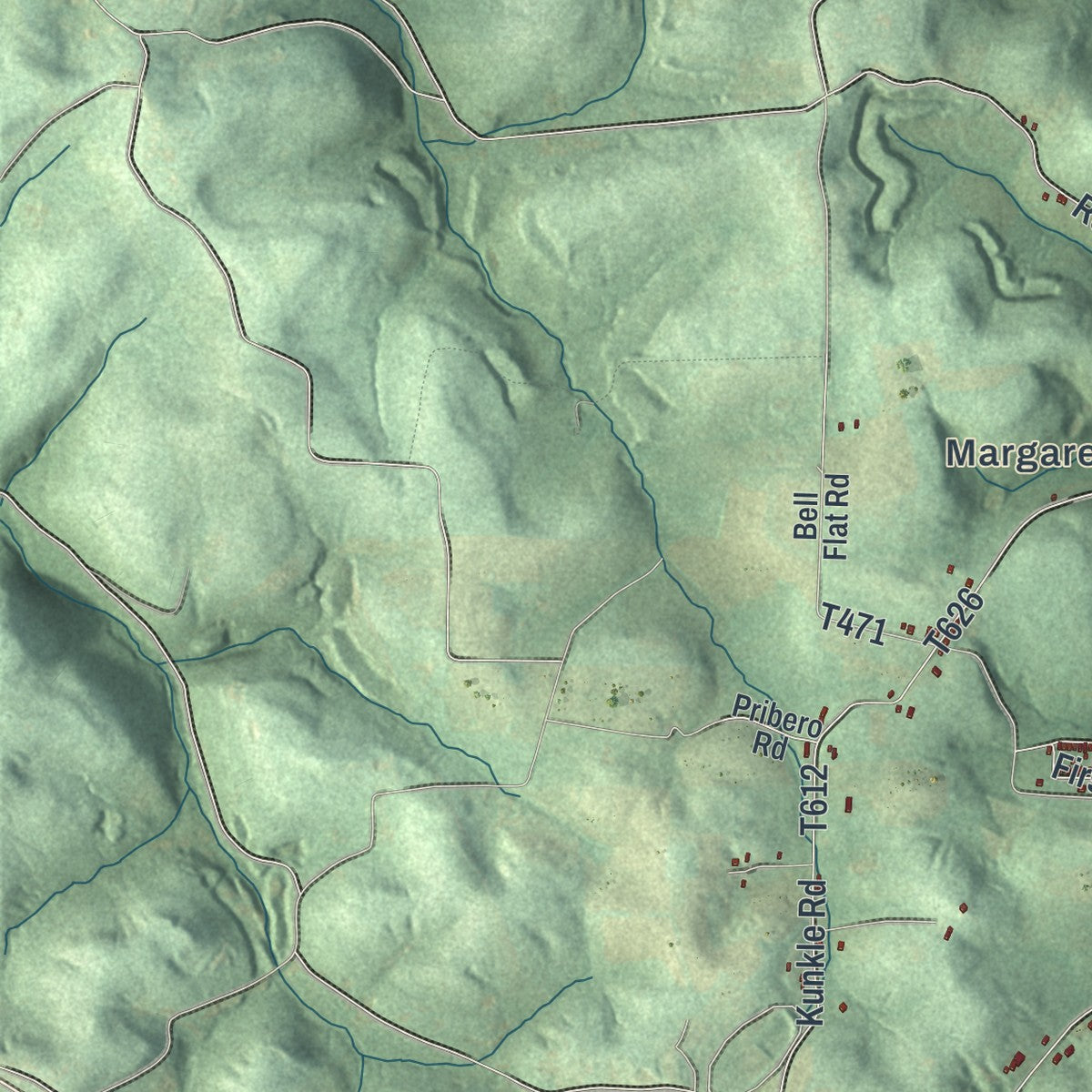 Second close-up of the map of Cowanshannock, Pennsylvania print showing more streets and buildings