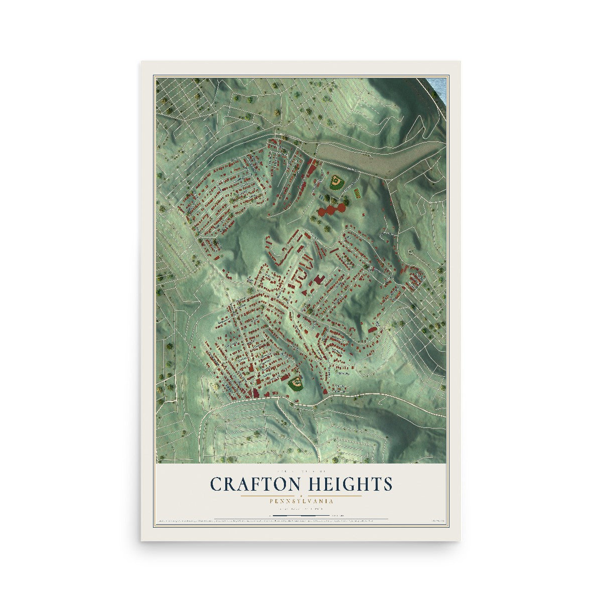 Map of Crafton Heights, Pennsylvania, 12 x 18 inch unframed archival matte print