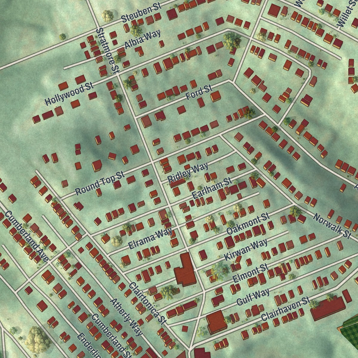Close-up of the map of Crafton Heights, Pennsylvania print showing street and building detail