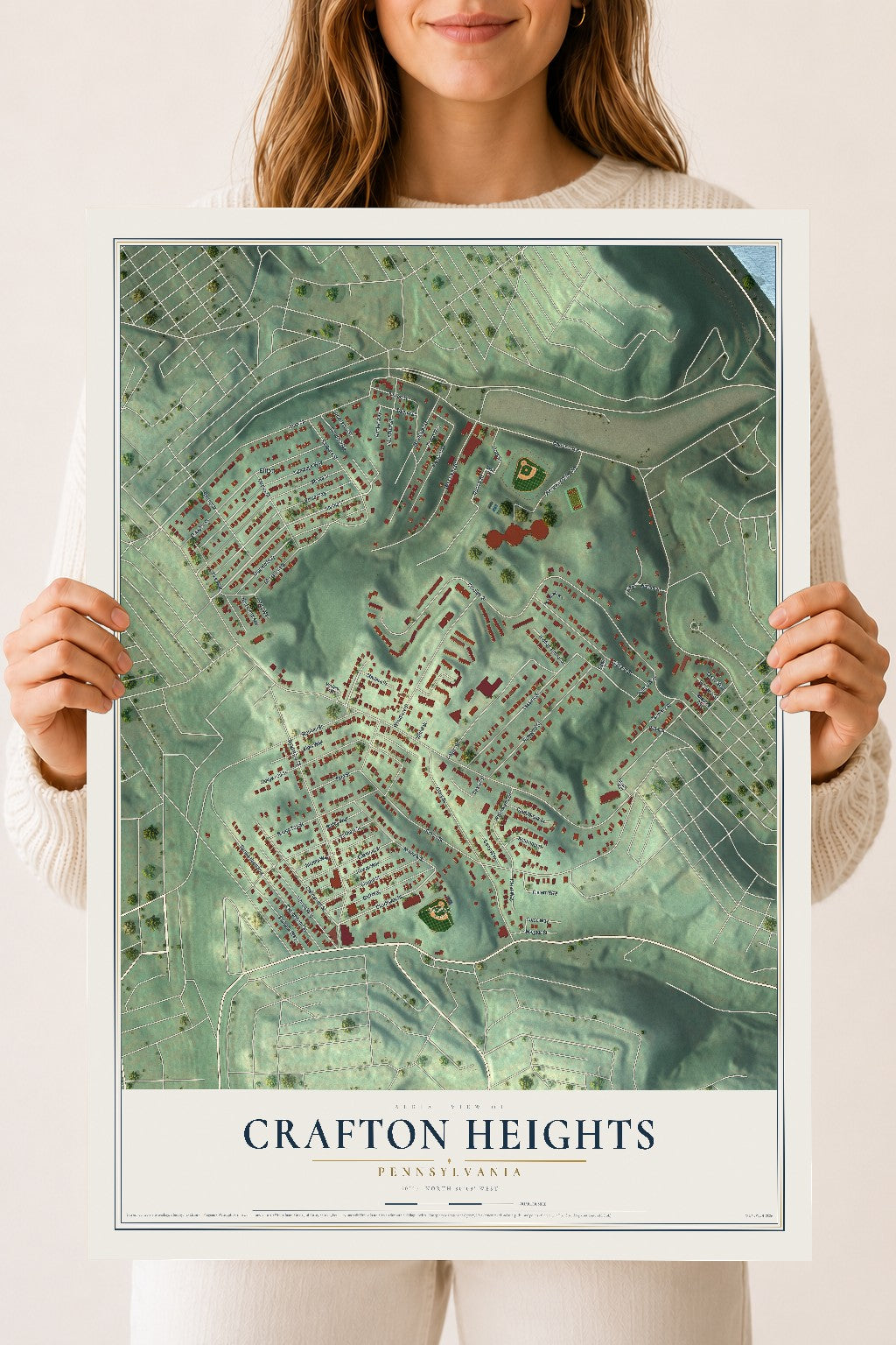 Map of Crafton Heights, Pennsylvania, 18 x 24 inch unframed archival matte print
