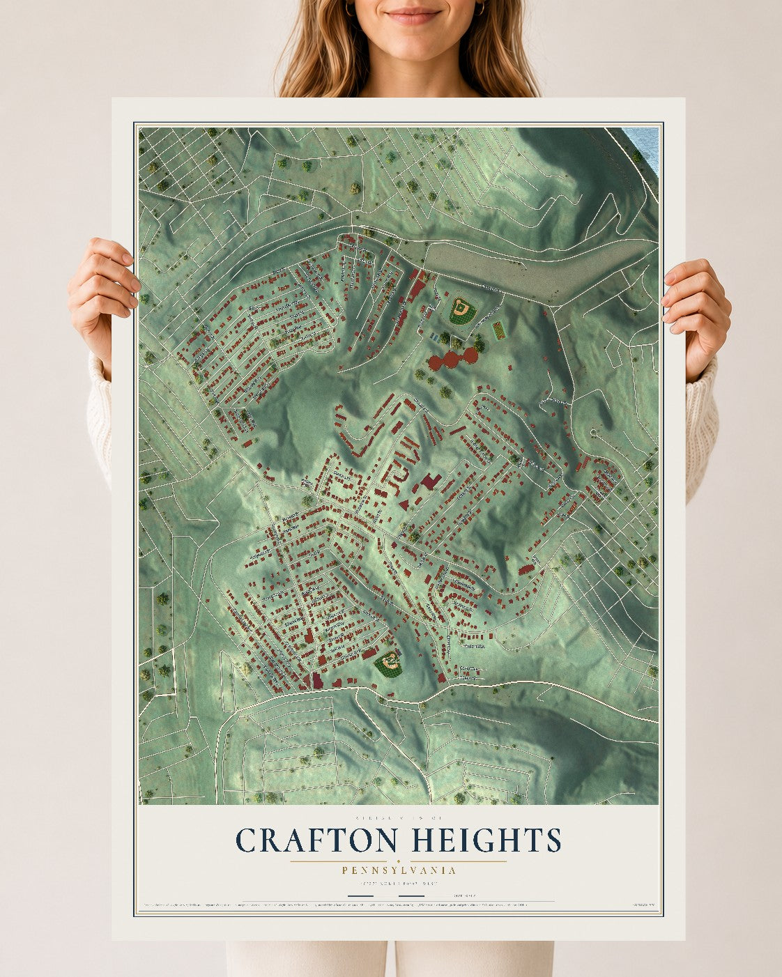 Map of Crafton Heights, Pennsylvania, 24 x 36 inch unframed archival matte print