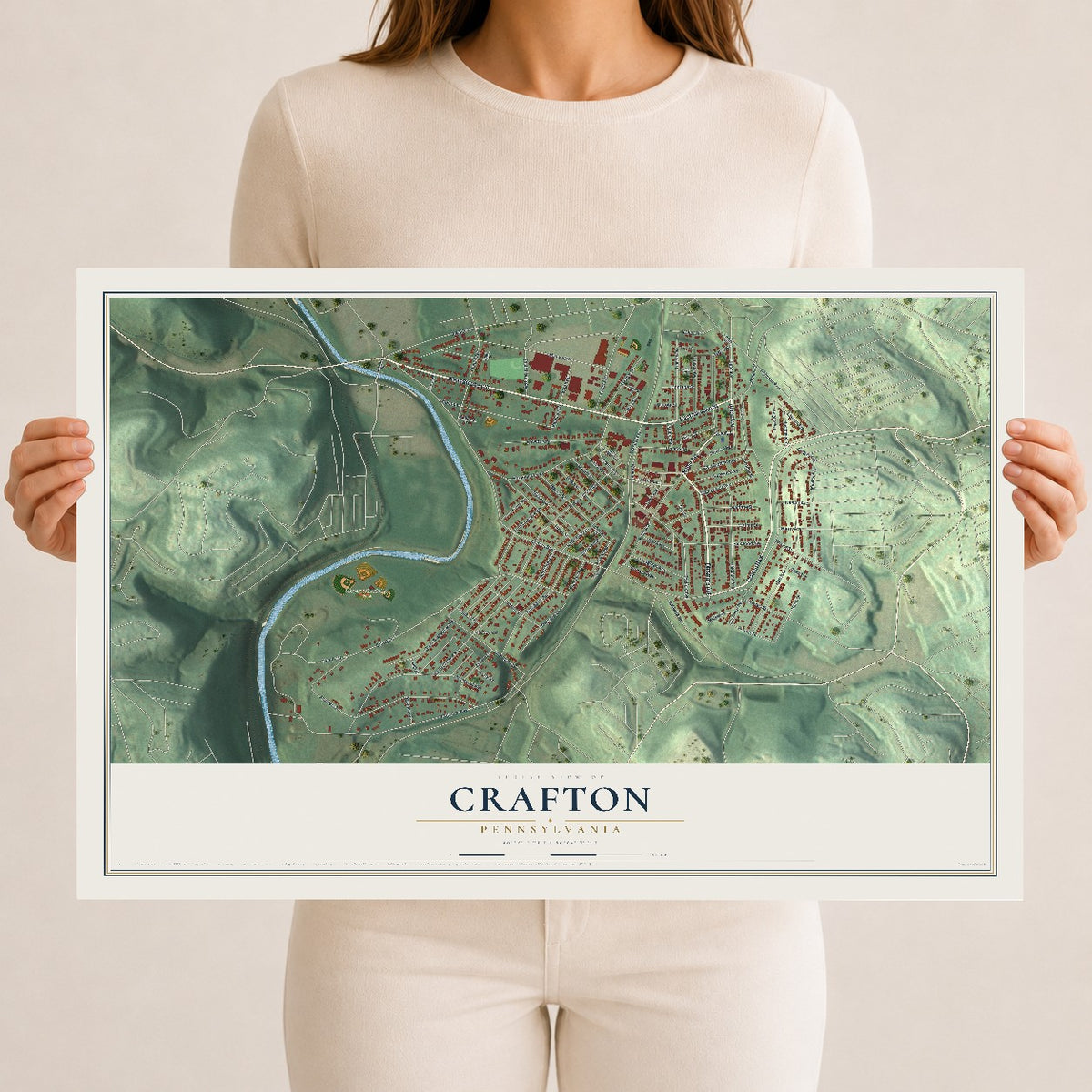Map of Crafton, Pennsylvania, 12 x 18 inch unframed archival matte print