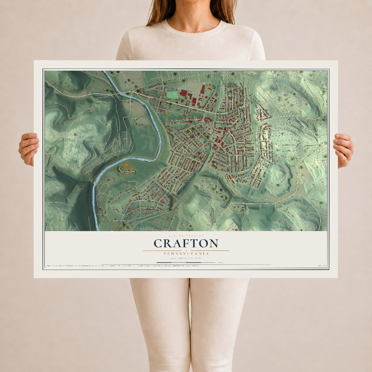 Map of Crafton, Pennsylvania, 24 x 36 inch unframed archival matte print