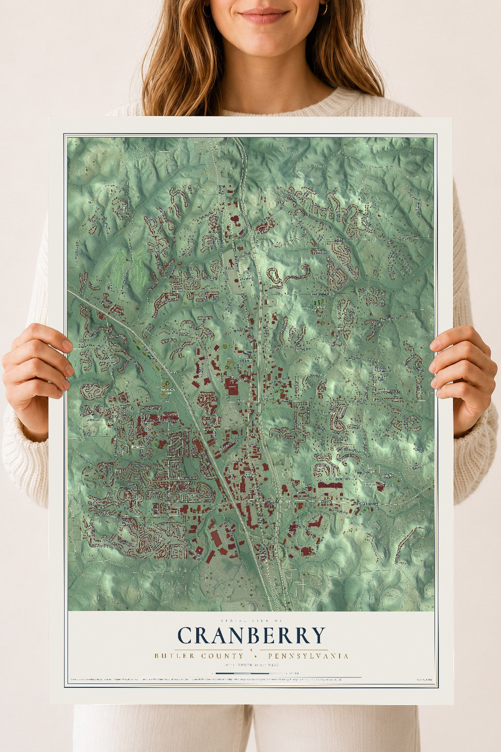 Map of Cranberry, Butler County, Pennsylvania, 18 x 24 inch unframed archival matte print