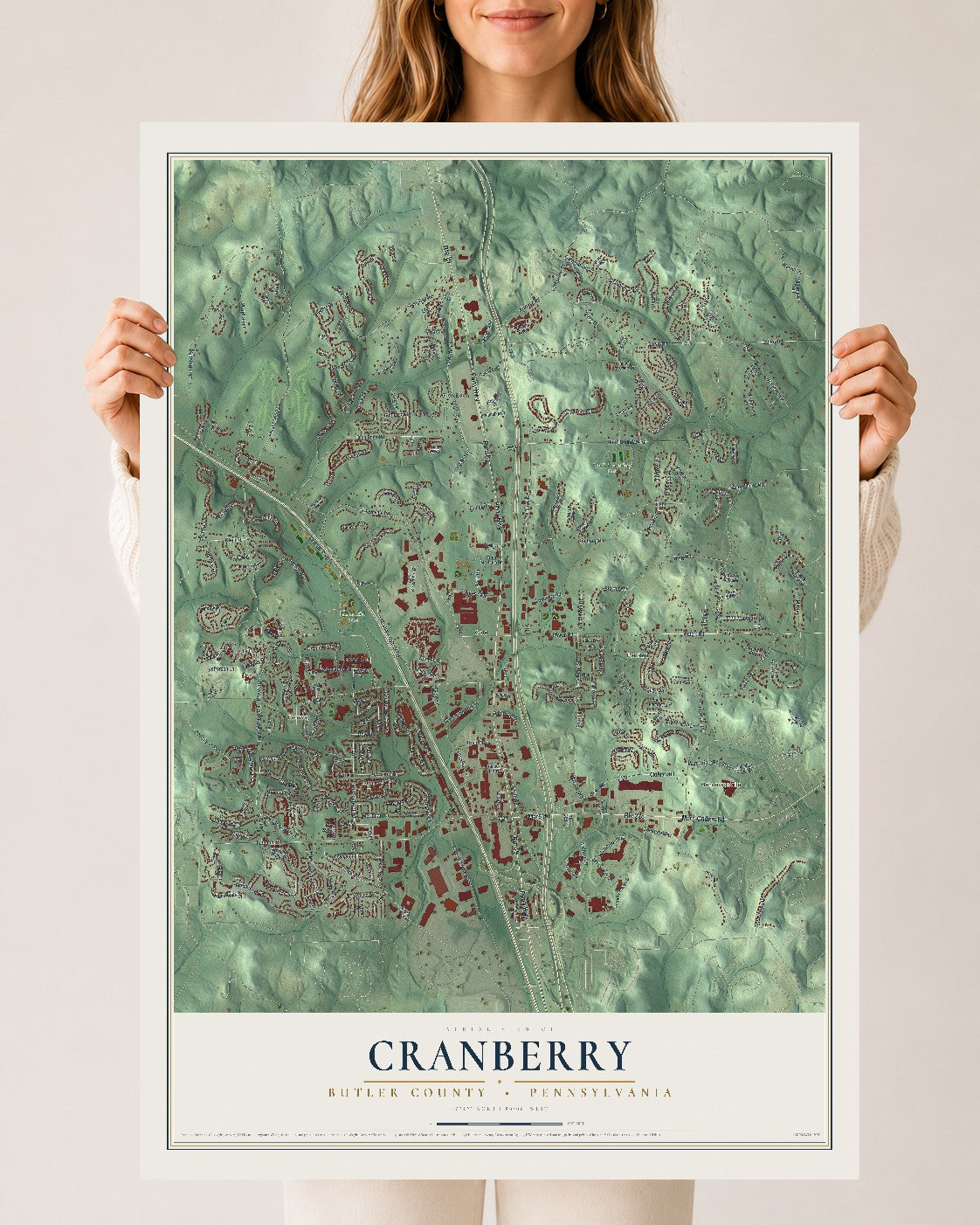 Map of Cranberry, Butler County, Pennsylvania, 24 x 36 inch unframed archival matte print