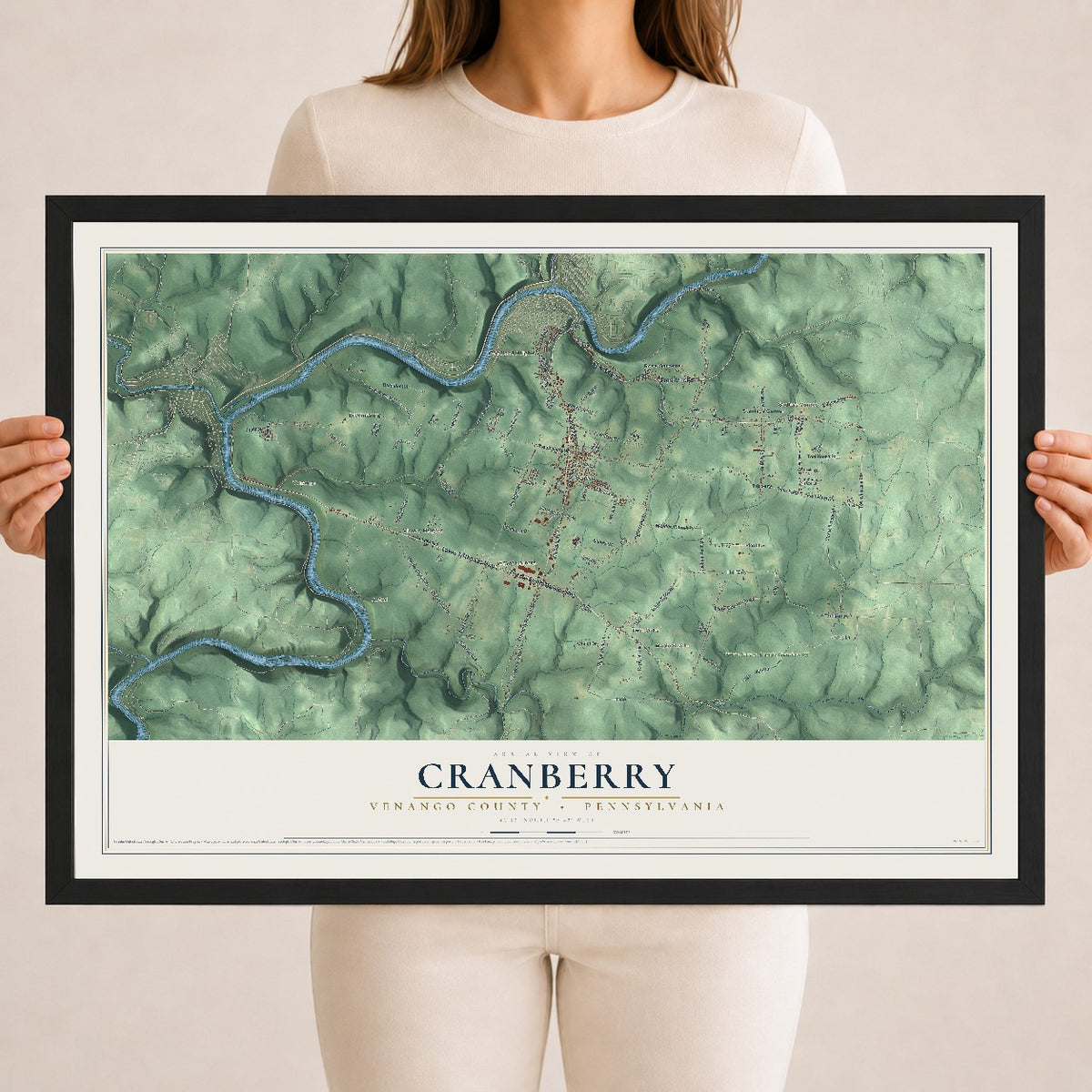 Map of Cranberry, Venango County, Pennsylvania, 18 x 24 inch print in a black wood frame