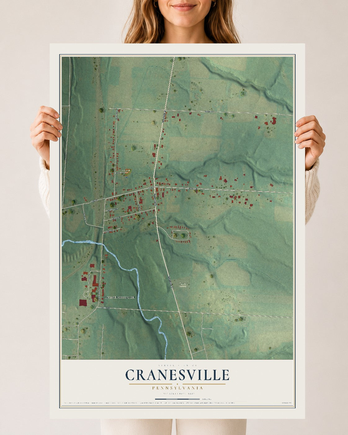 Map of Cranesville, Pennsylvania, 24 x 36 inch unframed archival matte print