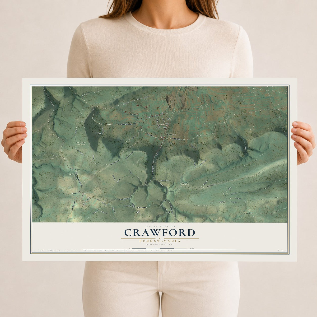 Map of Crawford, Pennsylvania, 12 x 18 inch unframed archival matte print