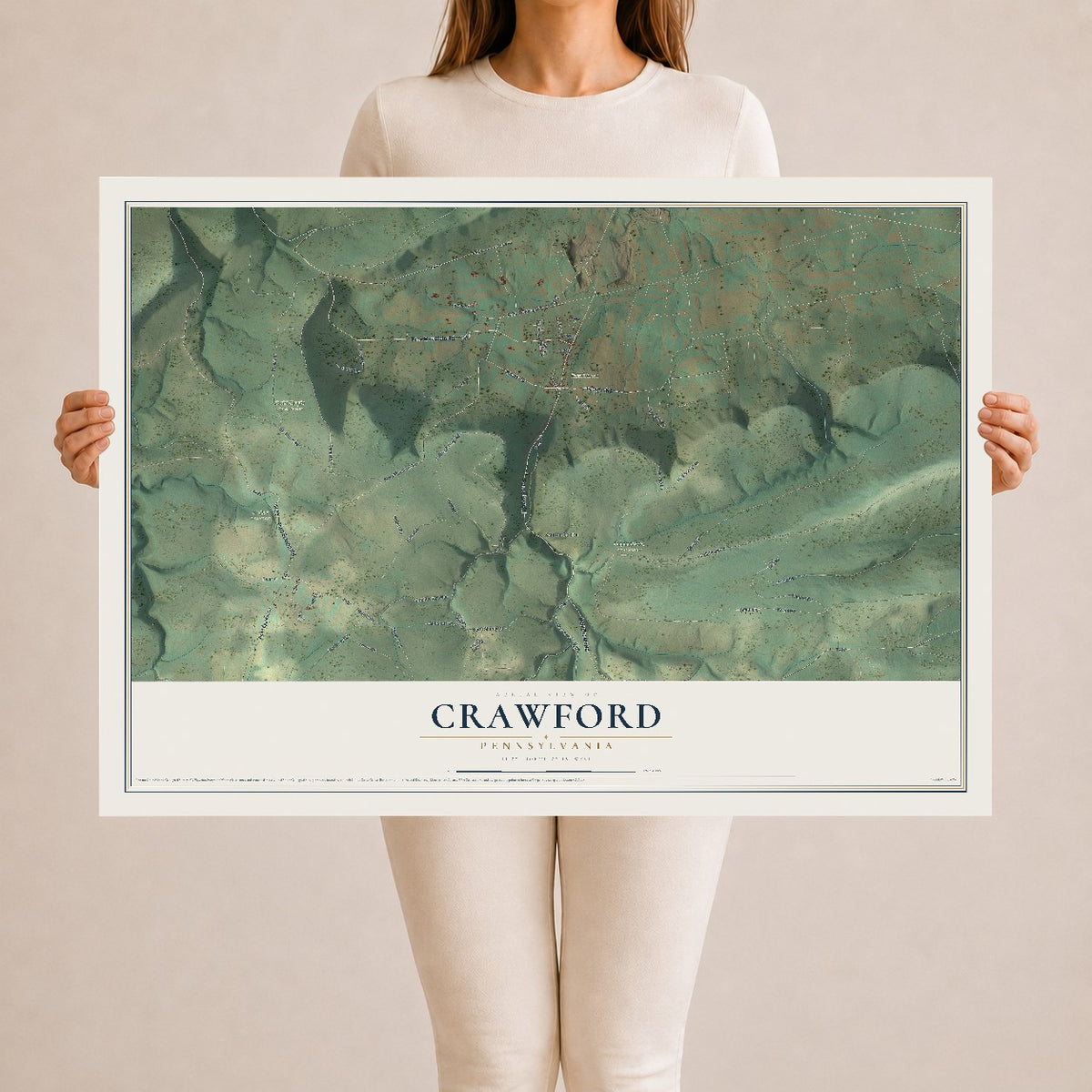 Map of Crawford, Pennsylvania, 24 x 36 inch unframed archival matte print