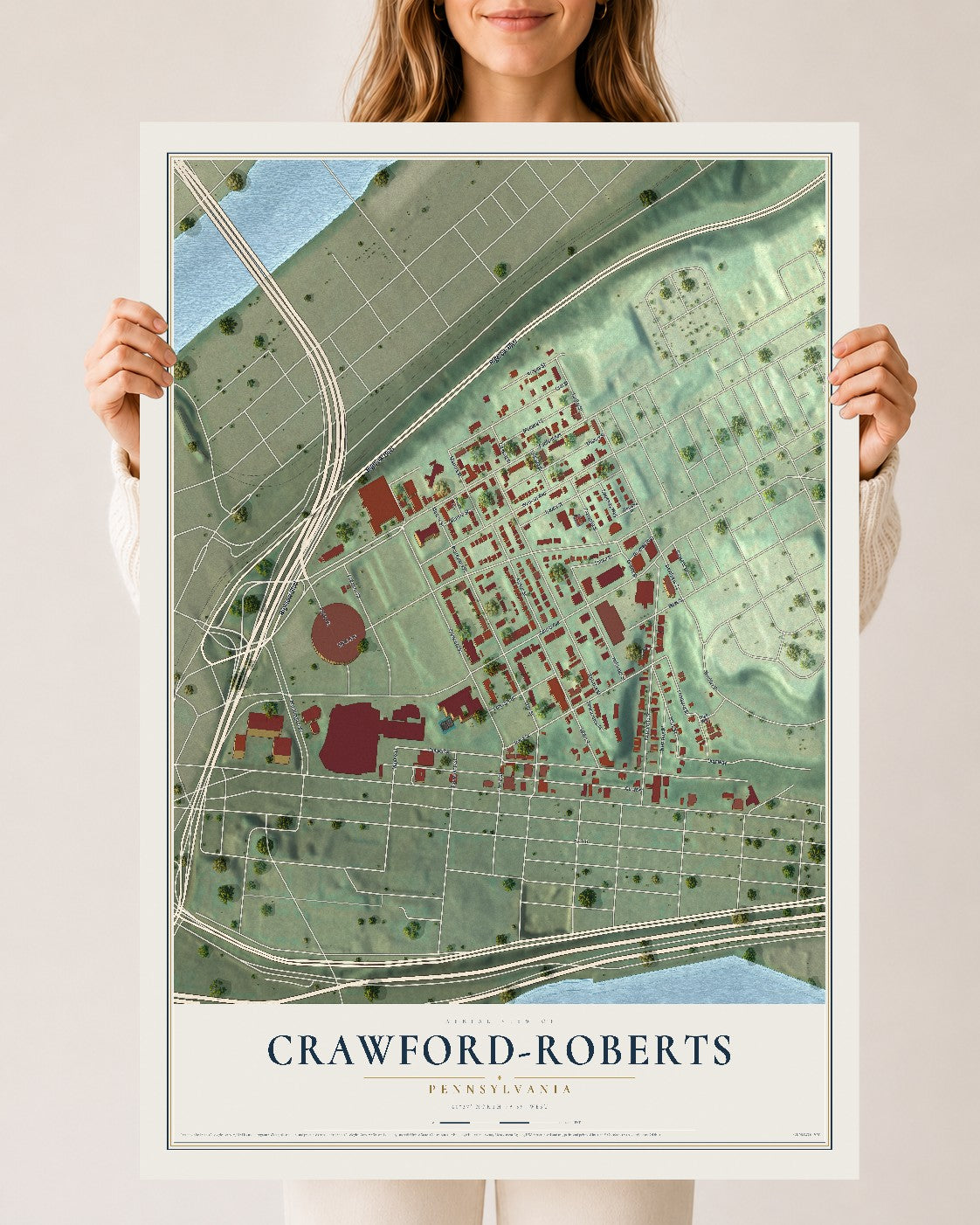 Map of Crawford-Roberts, Pennsylvania, 24 x 36 inch unframed archival matte print