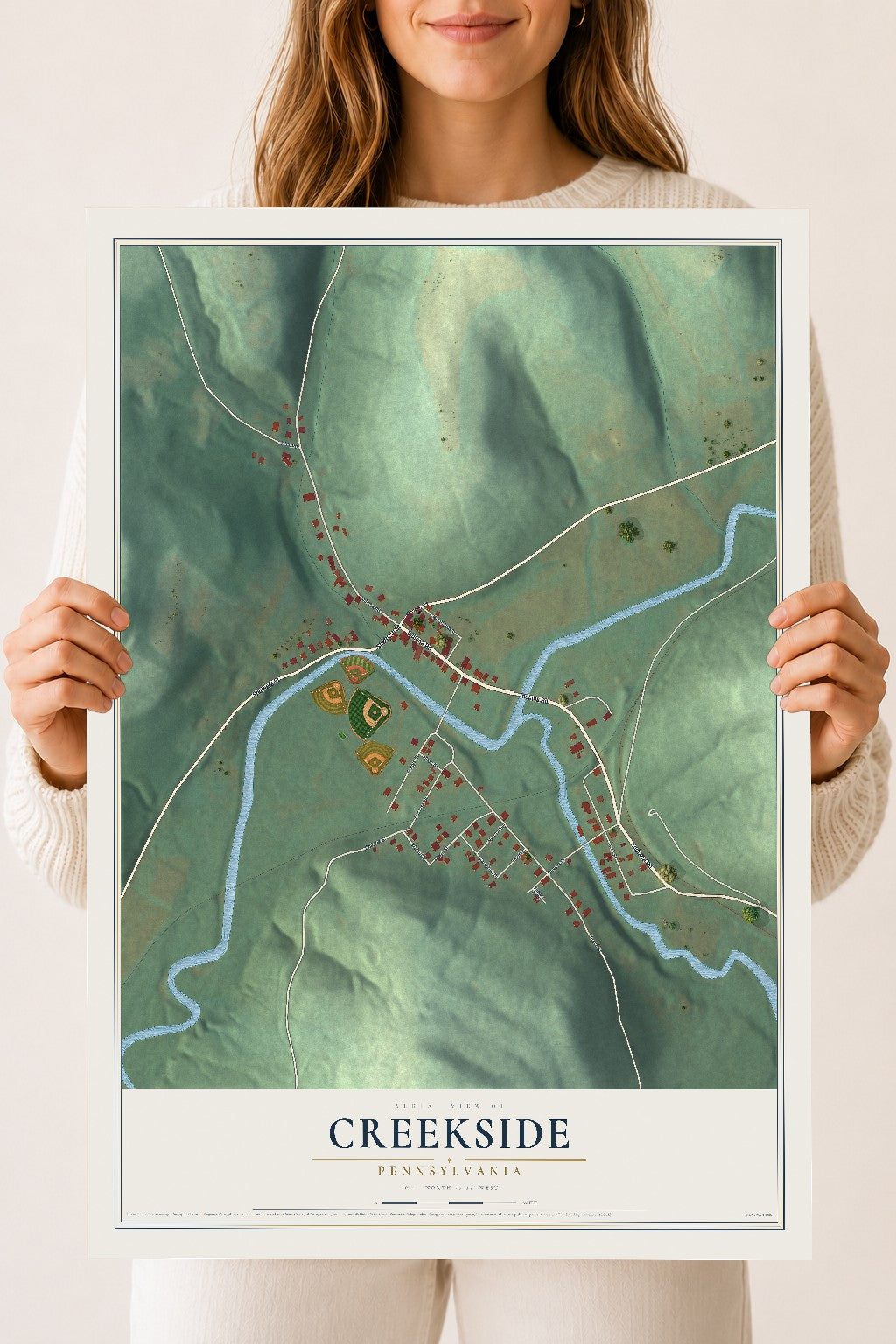 Map of Creekside, Pennsylvania, 18 x 24 inch unframed archival matte print