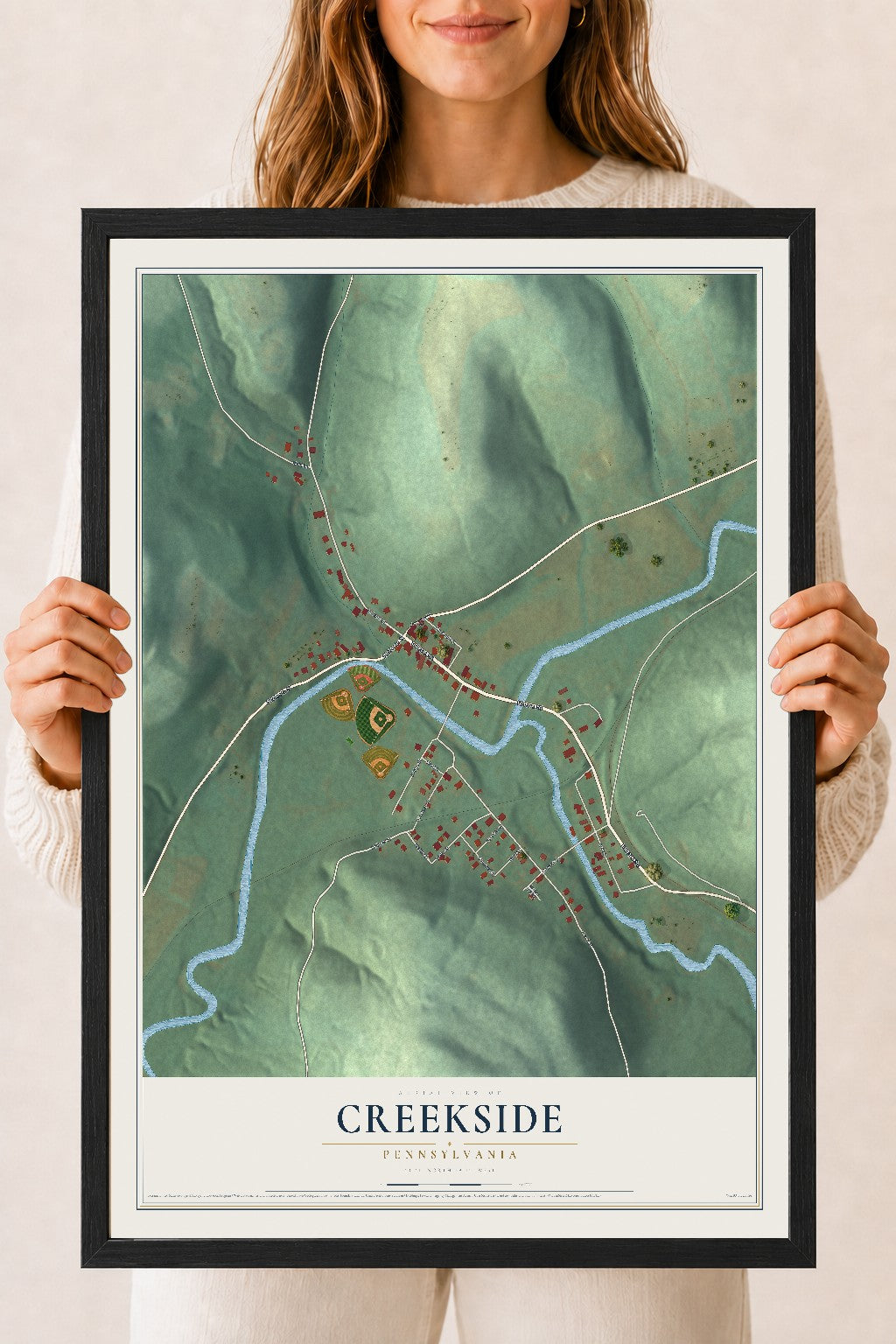 Map of Creekside, Pennsylvania, 18 x 24 inch print in a black wood frame
