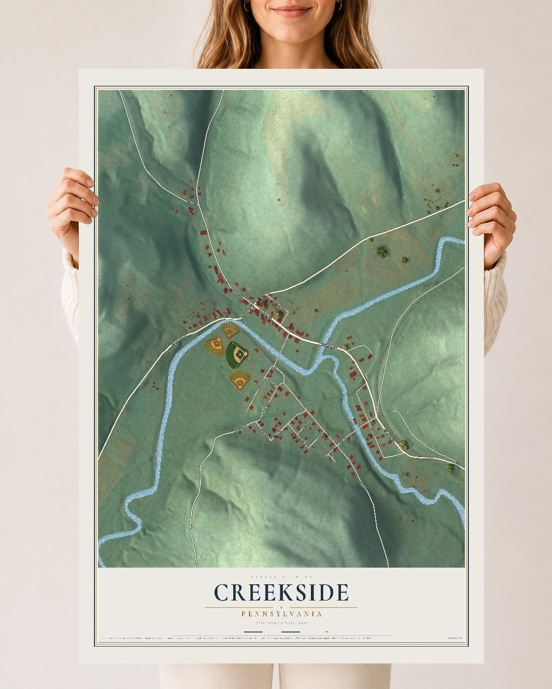 Map of Creekside, Pennsylvania, 24 x 36 inch unframed archival matte print