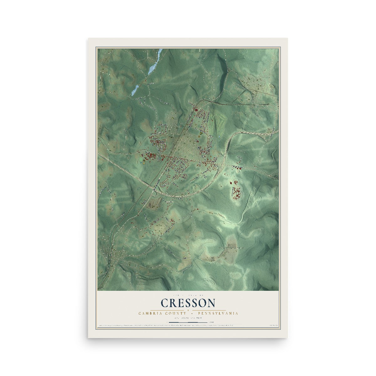 Map of Cresson, Cambria County, Pennsylvania, 12 x 18 inch unframed archival matte print