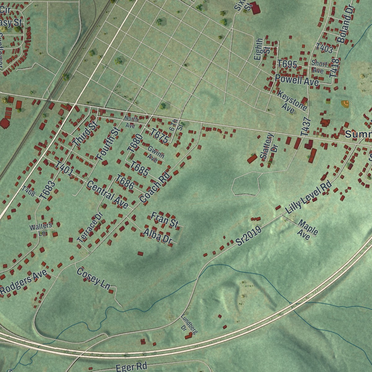 Close-up of the map of Cresson, Cambria County, Pennsylvania print showing street and building detail