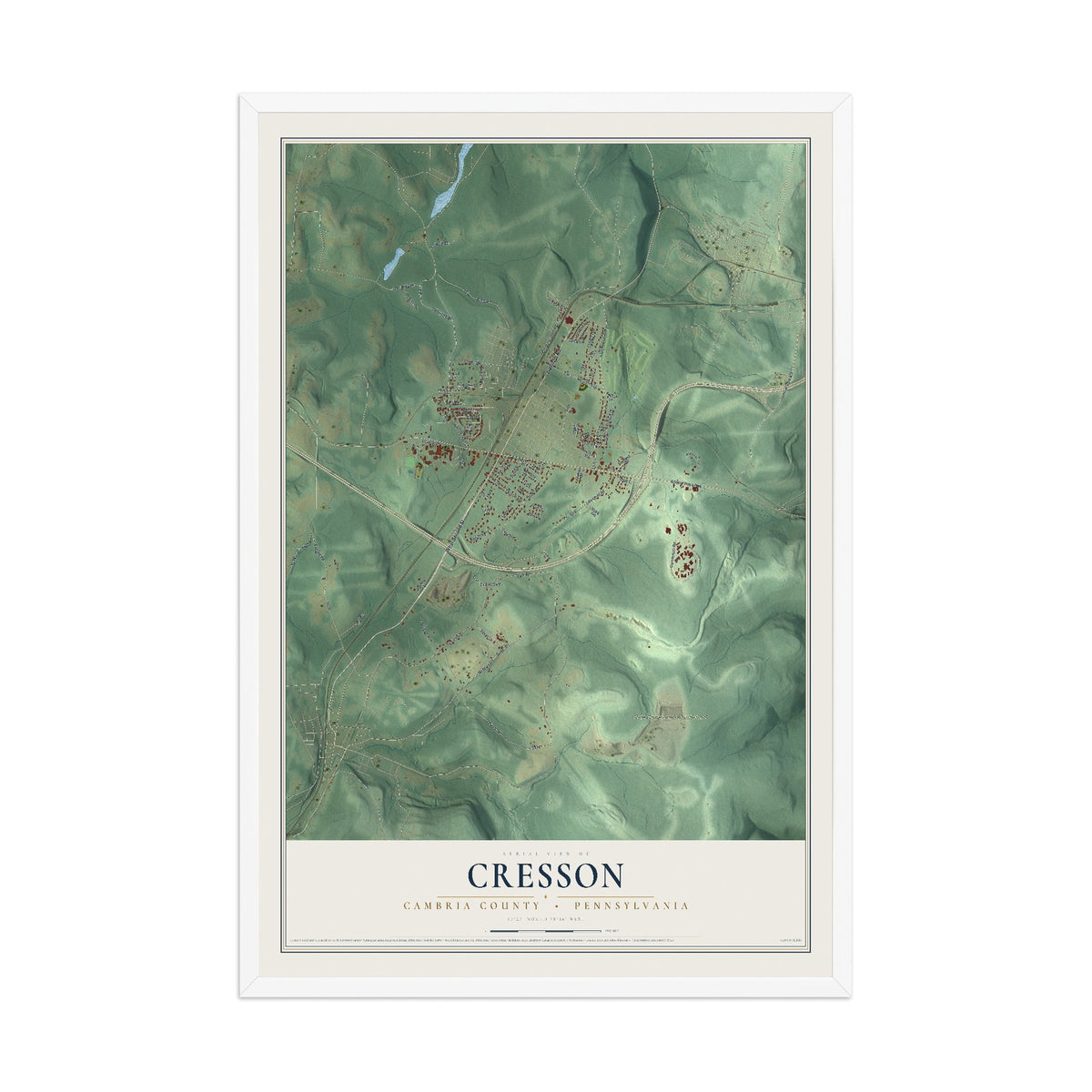 Map of Cresson, Cambria County, Pennsylvania, 12 x 18 inch print in a white wood frame