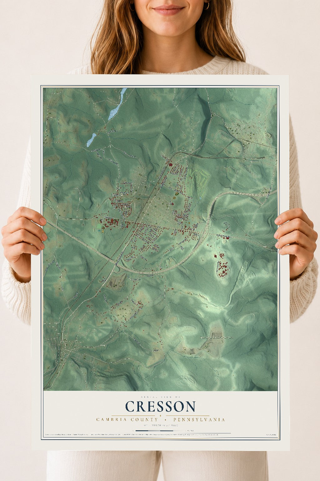 Map of Cresson, Cambria County, Pennsylvania, 18 x 24 inch unframed archival matte print