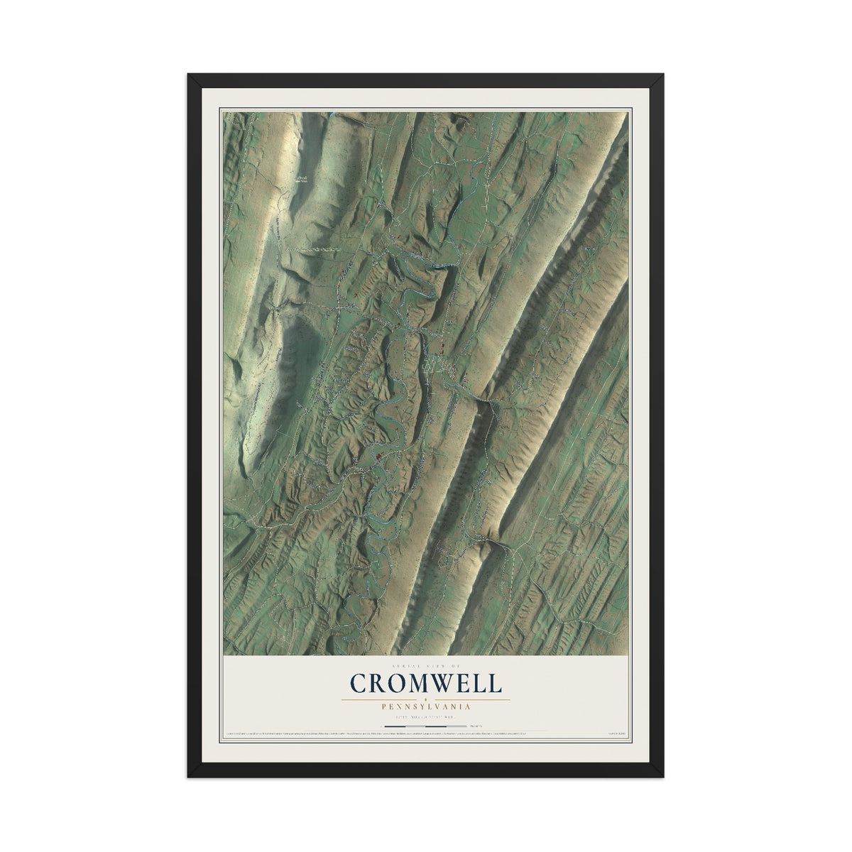 Map of Cromwell, Pennsylvania, 12 x 18 inch print in a black wood frame