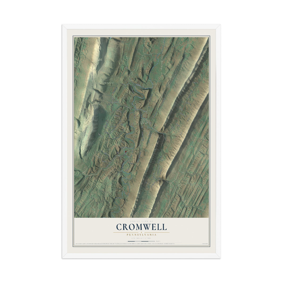 Map of Cromwell, Pennsylvania, 12 x 18 inch print in a white wood frame
