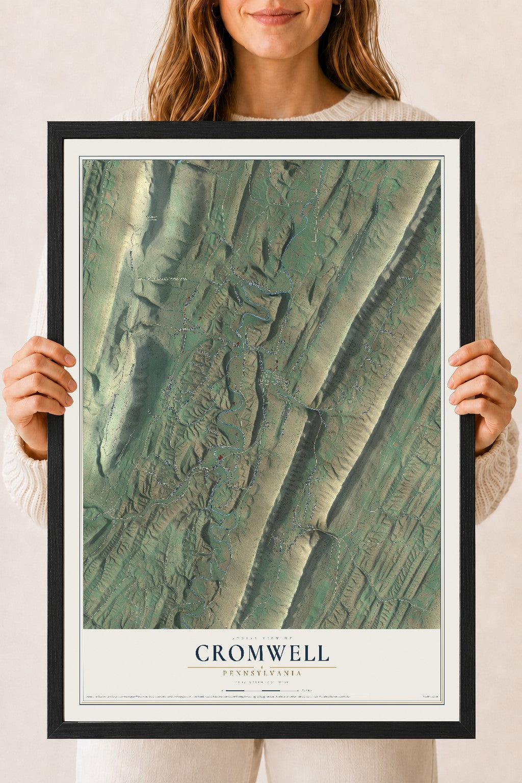 Map of Cromwell, Pennsylvania, 18 x 24 inch print in a black wood frame