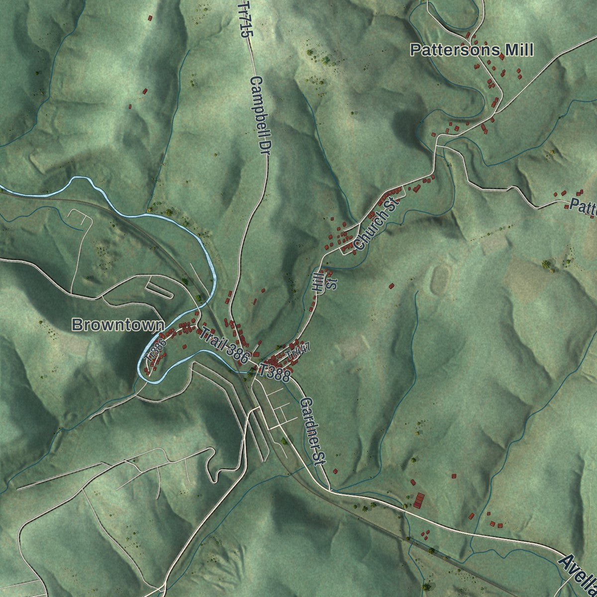 Close-up of the map of Cross Creek, Pennsylvania print showing street and building detail