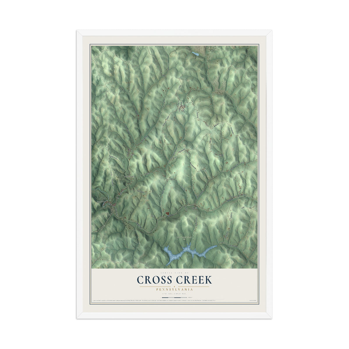 Map of Cross Creek, Pennsylvania, 12 x 18 inch print in a white wood frame